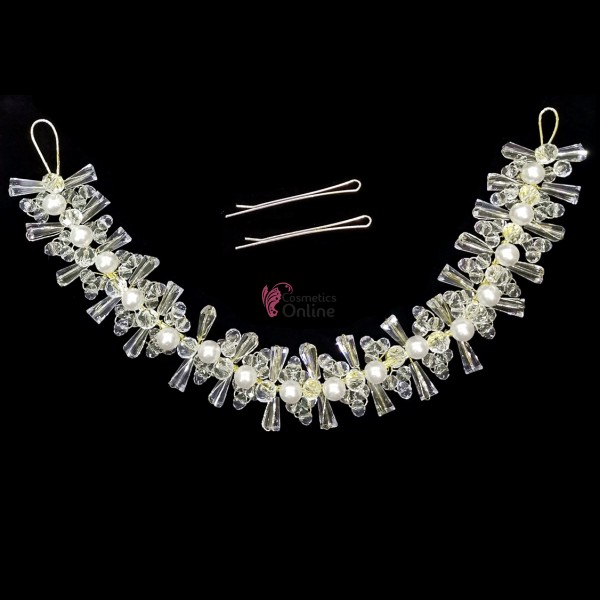 Tiara Ti034LL Aurie pentru mirese cu cristale si perle + 2 agrafe